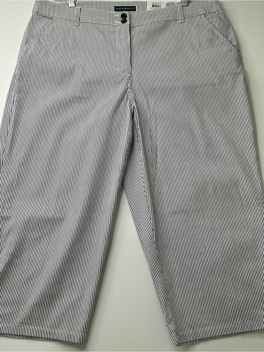 Karen Scott Women's Classic Pants Woven Capri Plus Size Comfort Waist Chambray